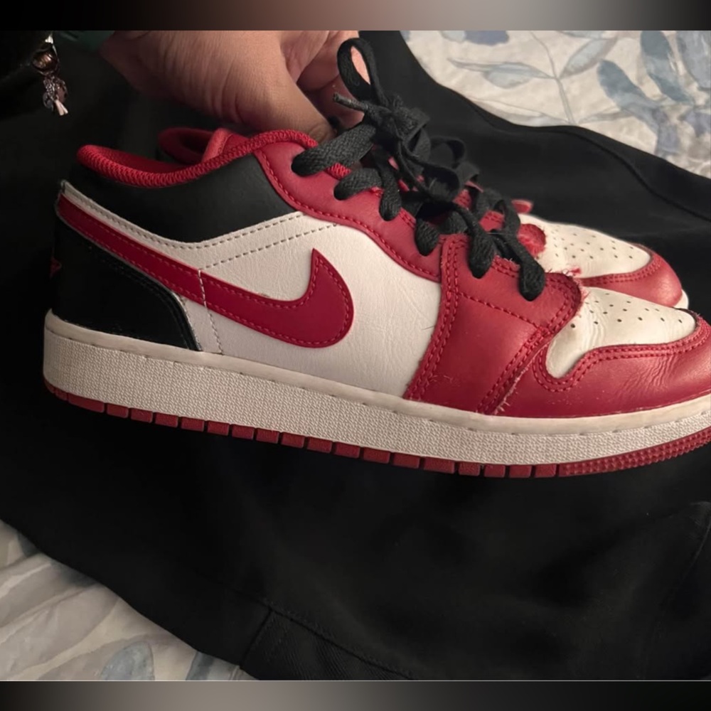 Jordan 1 Low GS in White, Red, and Black